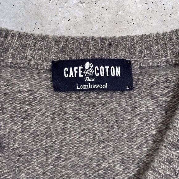 Café Coton Paris Extra Fine Lambswool Mens Sweater Gray Speckled V-Neck Large - Picture 7 of 9